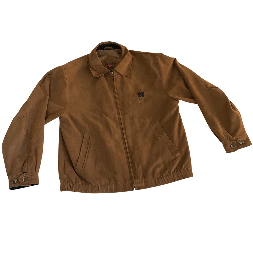 Cutter & Buck Jacket Mens Medium Brown US Navy Embroidered Harrington